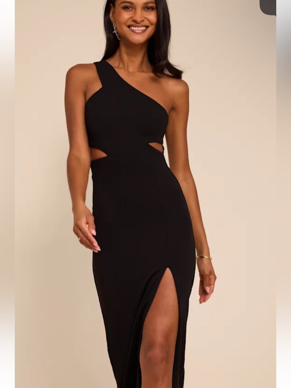 NWOT Lulus 
Show-Stopping Style Black One-Shoulder Cutout Maxi Dress - Picture 5 of 5